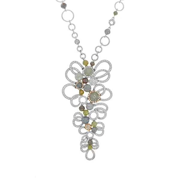 Gold Necklace with Coloured Gems and Diamonds