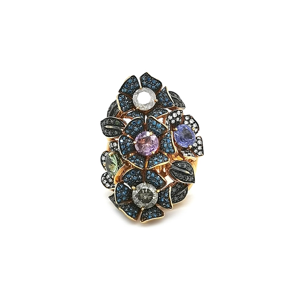 Gold Cockail Ring with Colored Diamonds