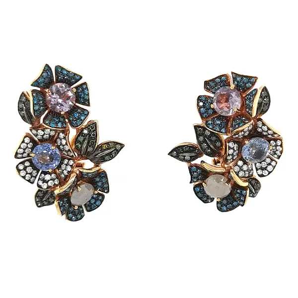 Gold Earrings with Colored Diamonds