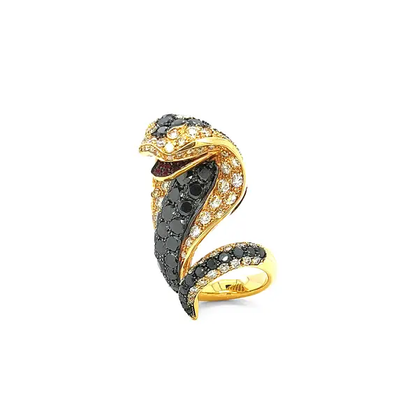 Gold Ring with Black and White Diamonds