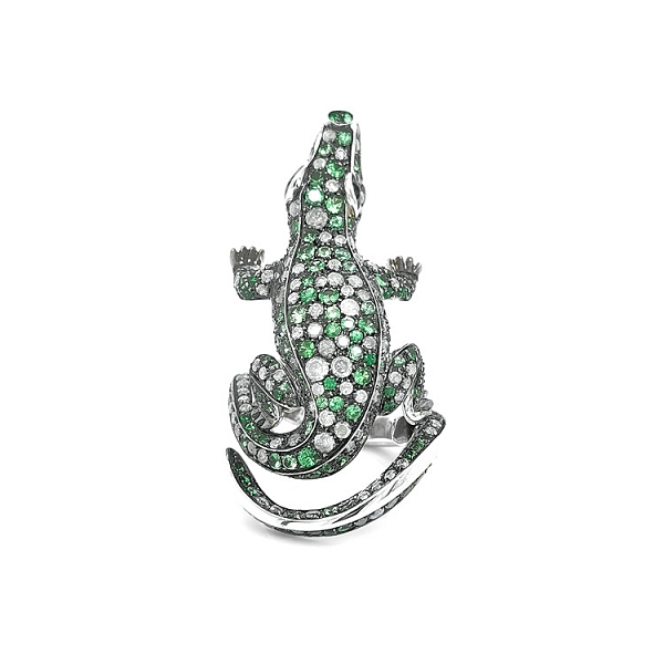 Gold Ring with Green Garnets and Diamonds