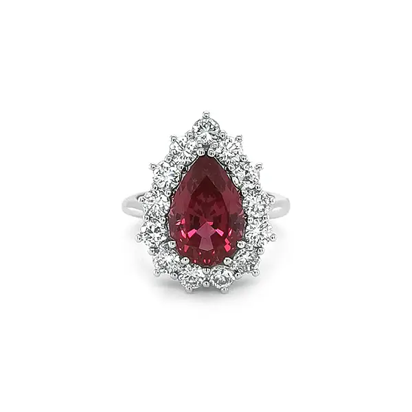 Gold Ring with Red Spinel and Diamonds