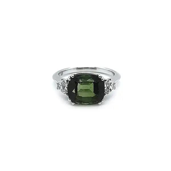 Gold Ring with Green Tourmaline and Diamonds