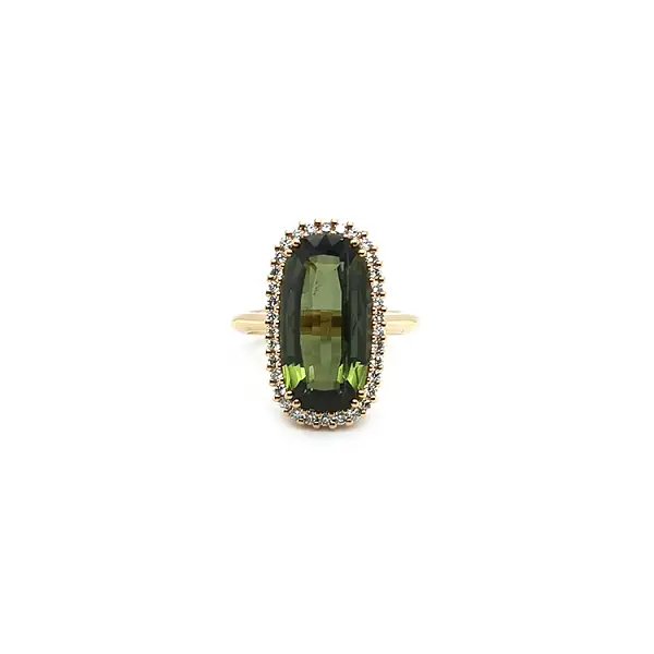 Gold Ring with Green Tourmaline and Diamonds