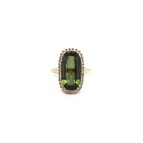 Gold Ring with Green Tourmaline and Diamonds