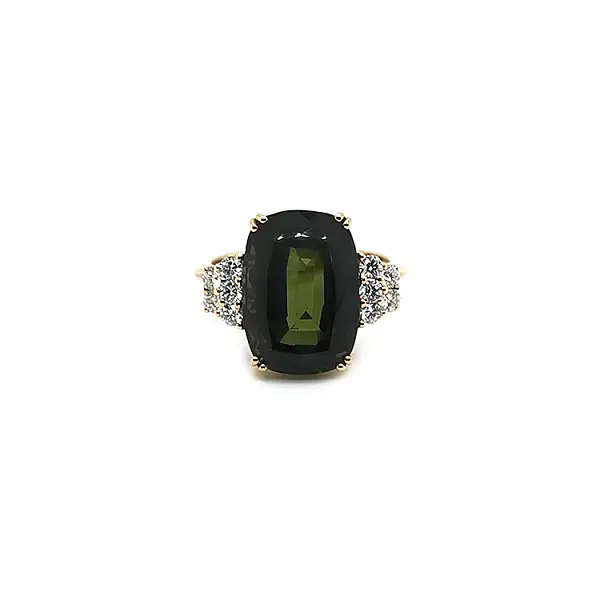 Gold Ring with Green Tourmaline and Diamonds