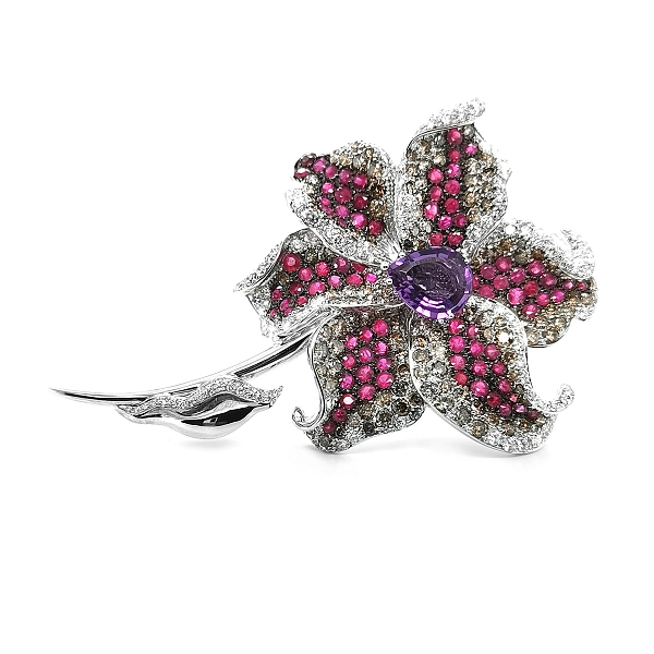 Gold Brooch with Coloured Gems