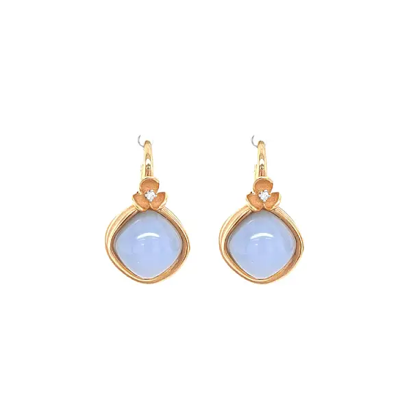 Gold Earrings with Chalcedony and Diamonds