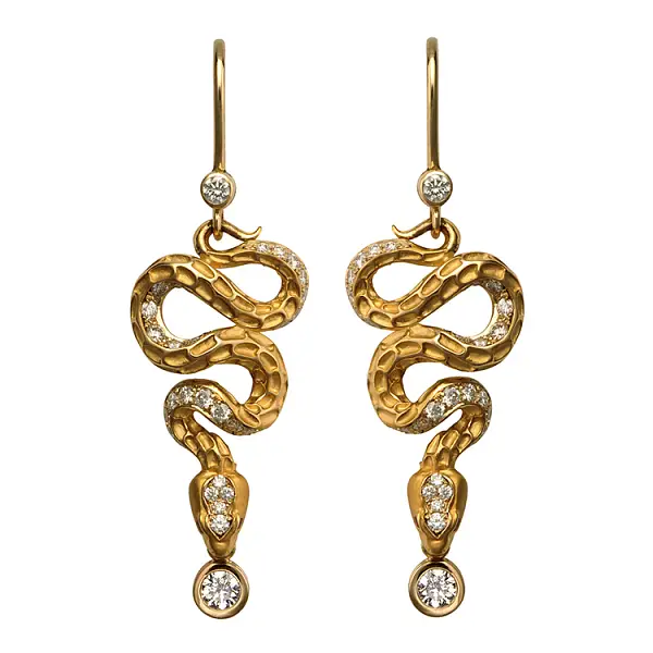 Gold Earrings with Diamonds Carrera y Carrera Mythology Snake Diamond