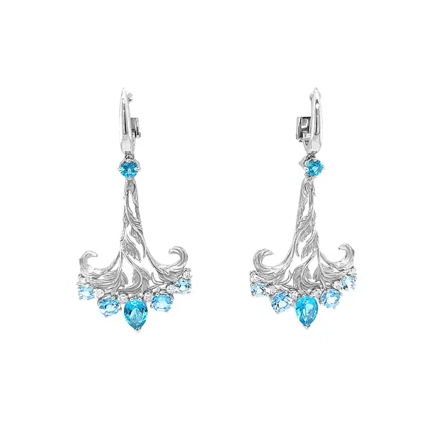 Gold Earrings with Blue Topaz and Diamonds Gea Genus