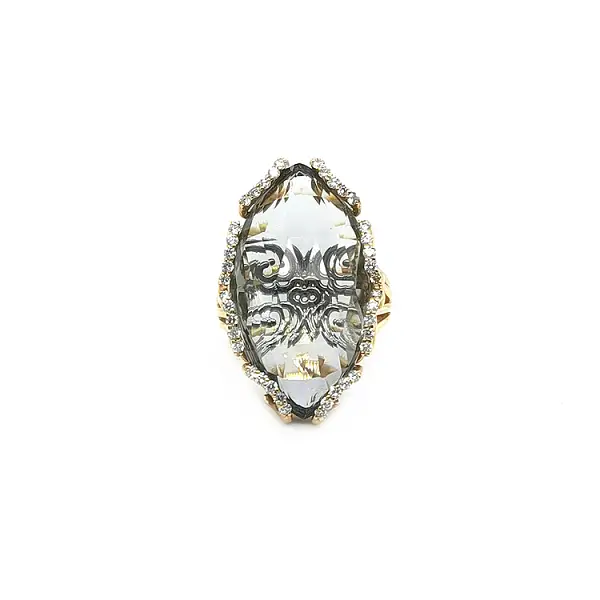 Gold Ring with Prasolite and Diamonds