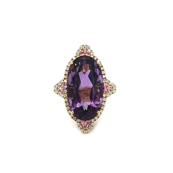 Gold Ring with Amethyst, Pink Sapphires and Diamonds