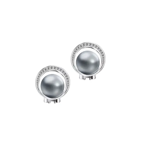 Gold Pearl Earrings Tahiti with Diamonds