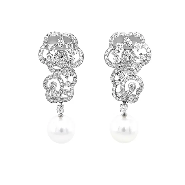 Gold Pearl Earrings with Diamonds SS AA