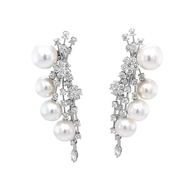 Gold Pearl Earrings with Diamonds SS AA