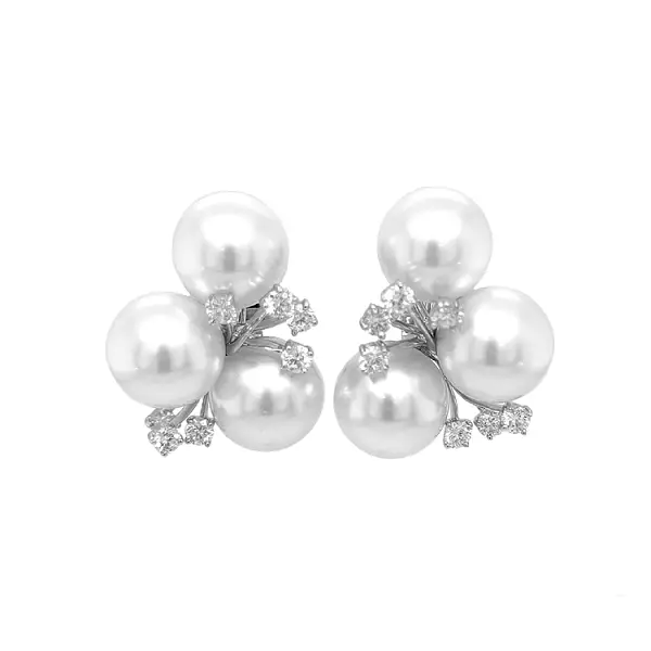 Gold Pearl Earrings with Diamonds SS AA