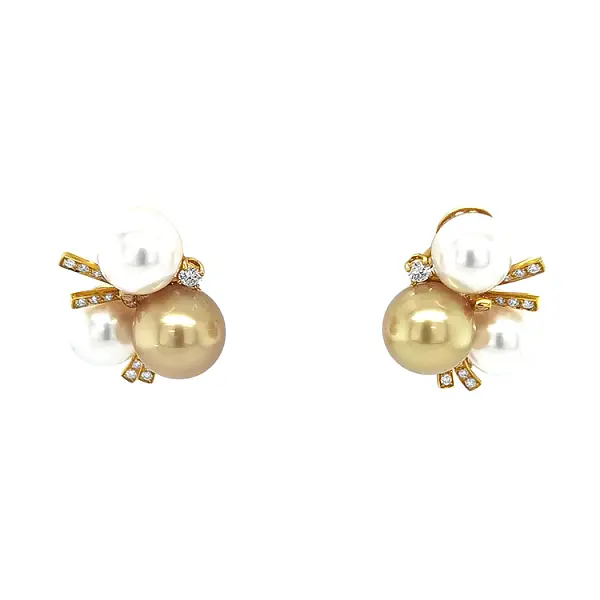 Gold Earrings with Natural Pearls and Diamonds