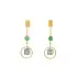 Gold drop earrings with green stone and zirconia