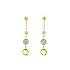 Gold drop earrings with green stone and zirconia