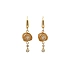 Gold dangle earrings with rose design and sparkling cubic zirconia