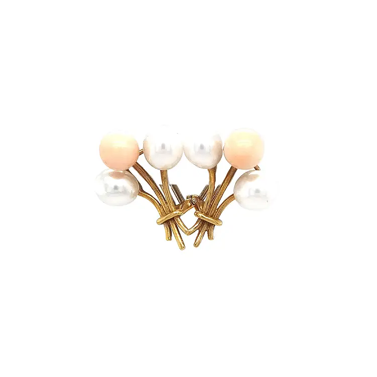 Gold Earrings with Corals and Pearls