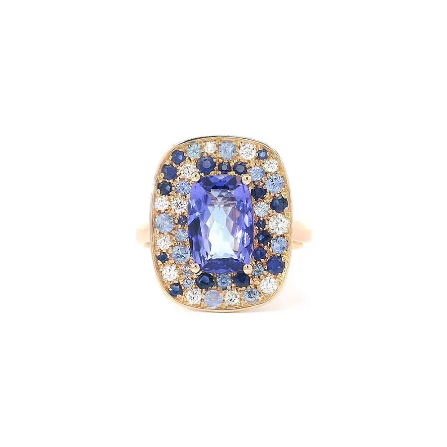 Colorful Harmony of Tanzanites, Sapphires and Diamonds in Rose Gold