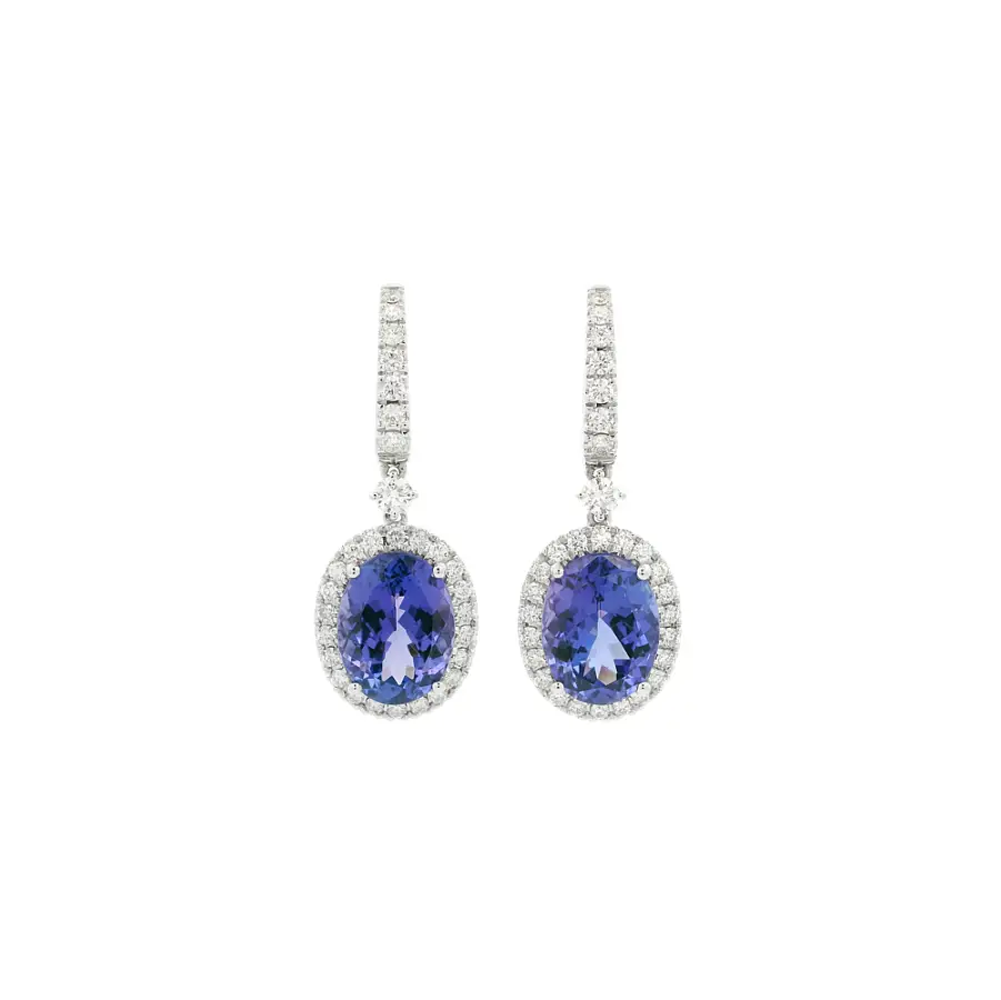 White Gold Drop Earrings with Oval Tanzanites and Diamonds