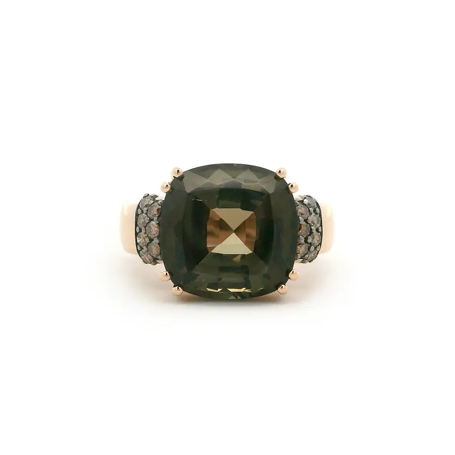 Rose Gold Ring with Green Tourmaline and Brown Diamonds