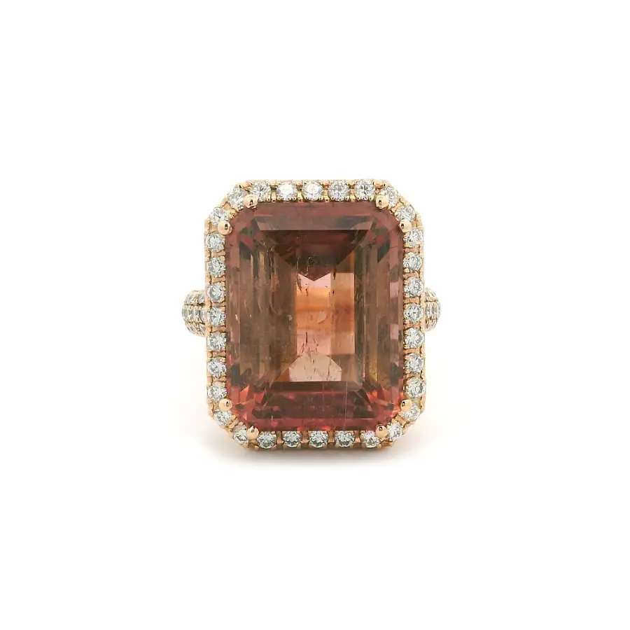 Rose Gold Ring with Pink Tourmaline and Diamonds
