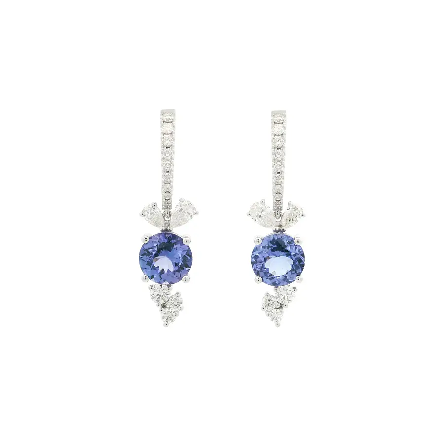 18K White Gold Drop Earrings with Tanzanites and Diamonds