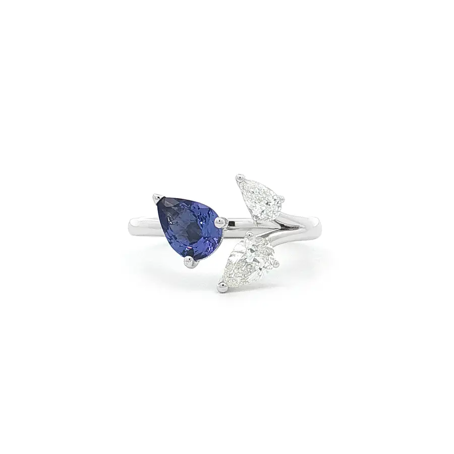 White Gold Ring with Pear-Shaped Tanzanite and Diamonds