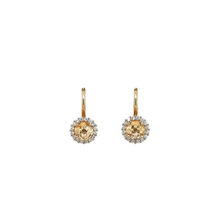 Yellow Gold Earrings with Citrine and Zirconia