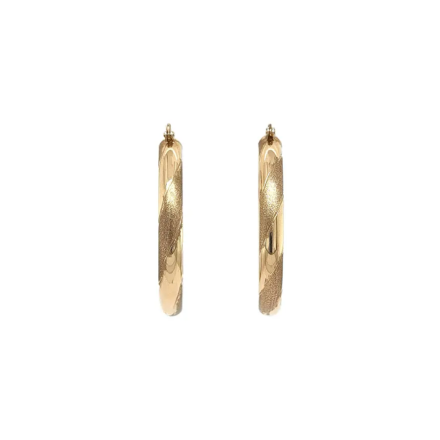 Yellow Gold Hoop Earrings with Polished and Matte Finish