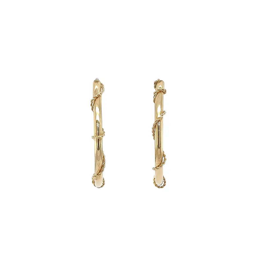 Gold Hoop Earrings with Twisted Wire Detailing
