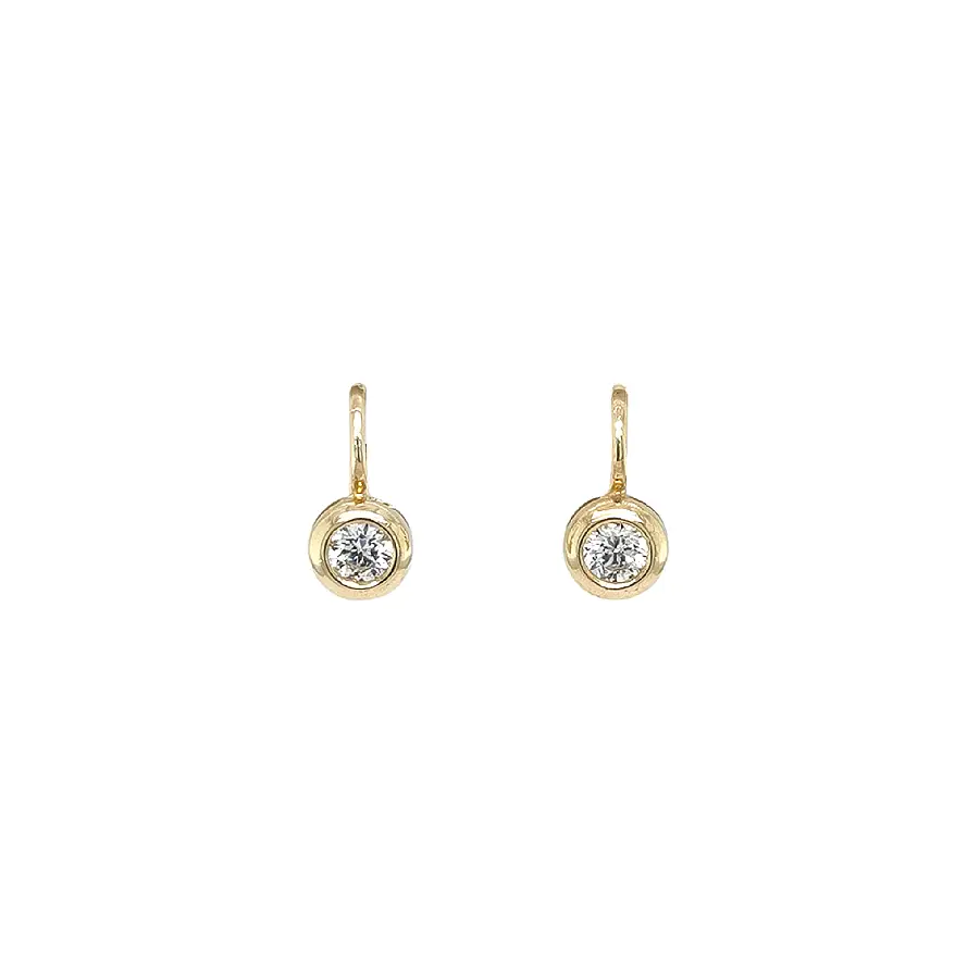 Gold Earrings with Zircon in Smooth Bezel