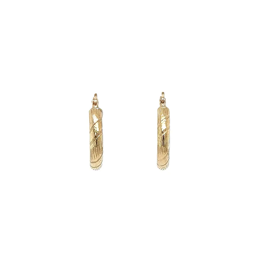 Gold Hoop Earrings with Engraved Pattern