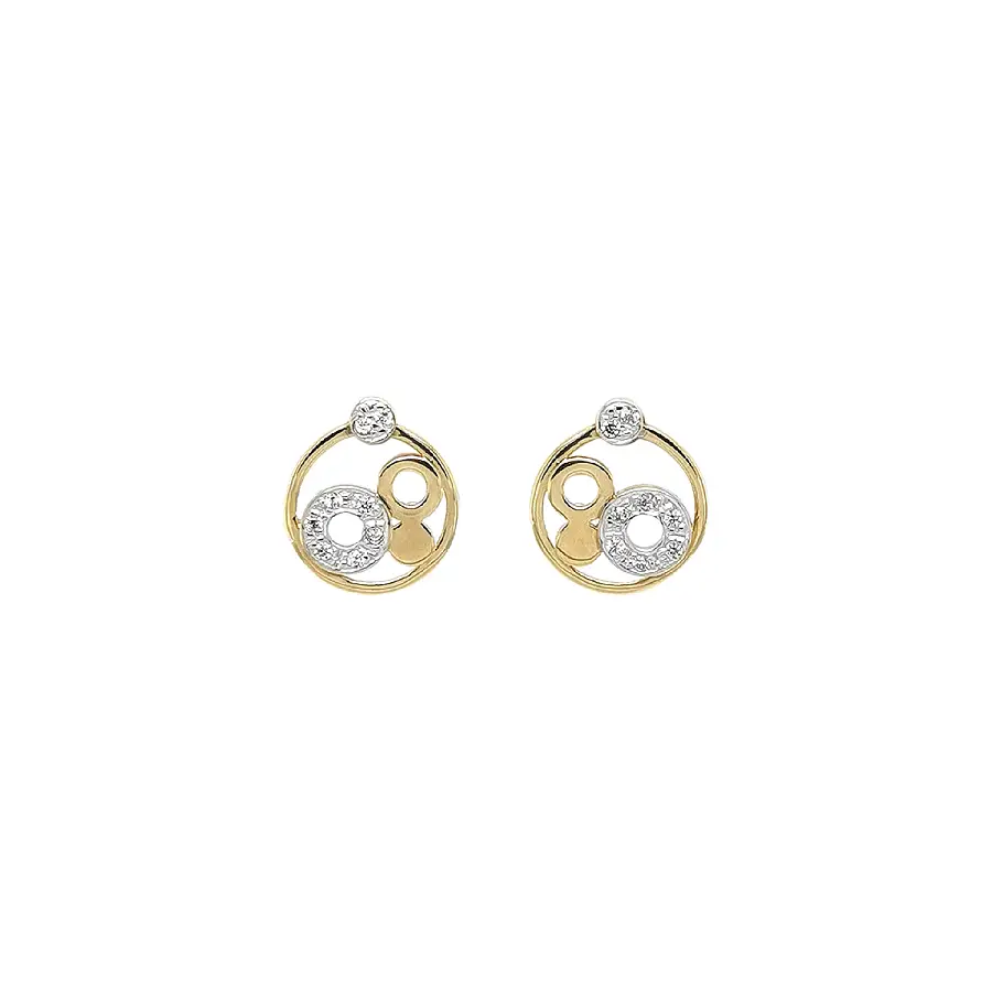 Gold Earrings with Circular Motif and Zircon Detailing