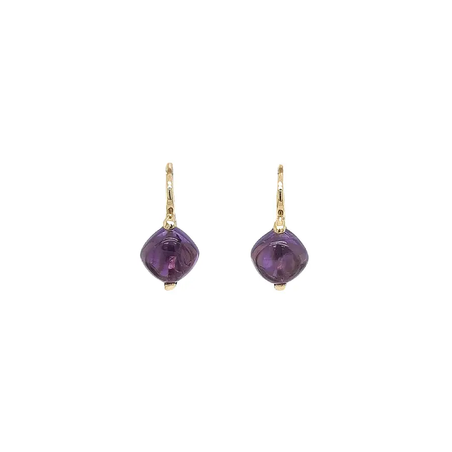 Gold Earrings with Purple Amethysts