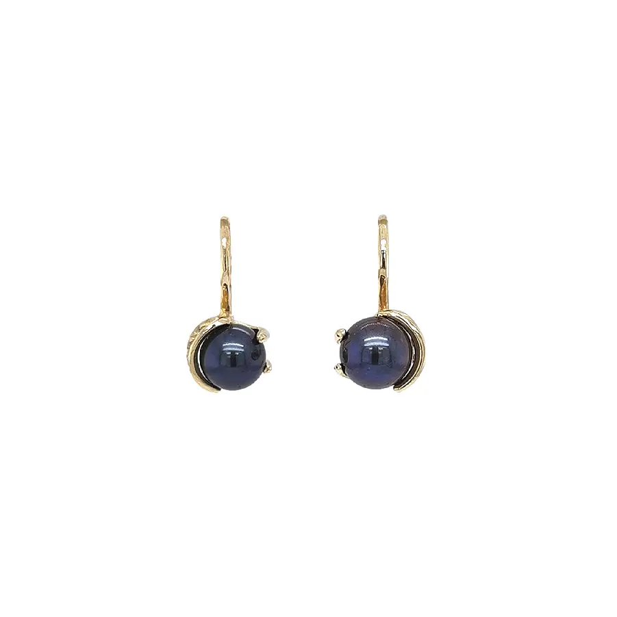 Gold Earrings with Black Pearls and Zirconia