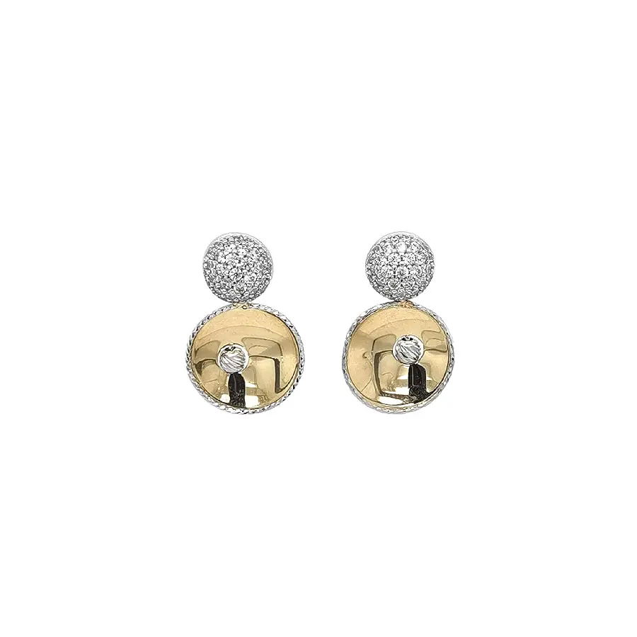 Gold Zircon Earrings in a Two-Tone Design