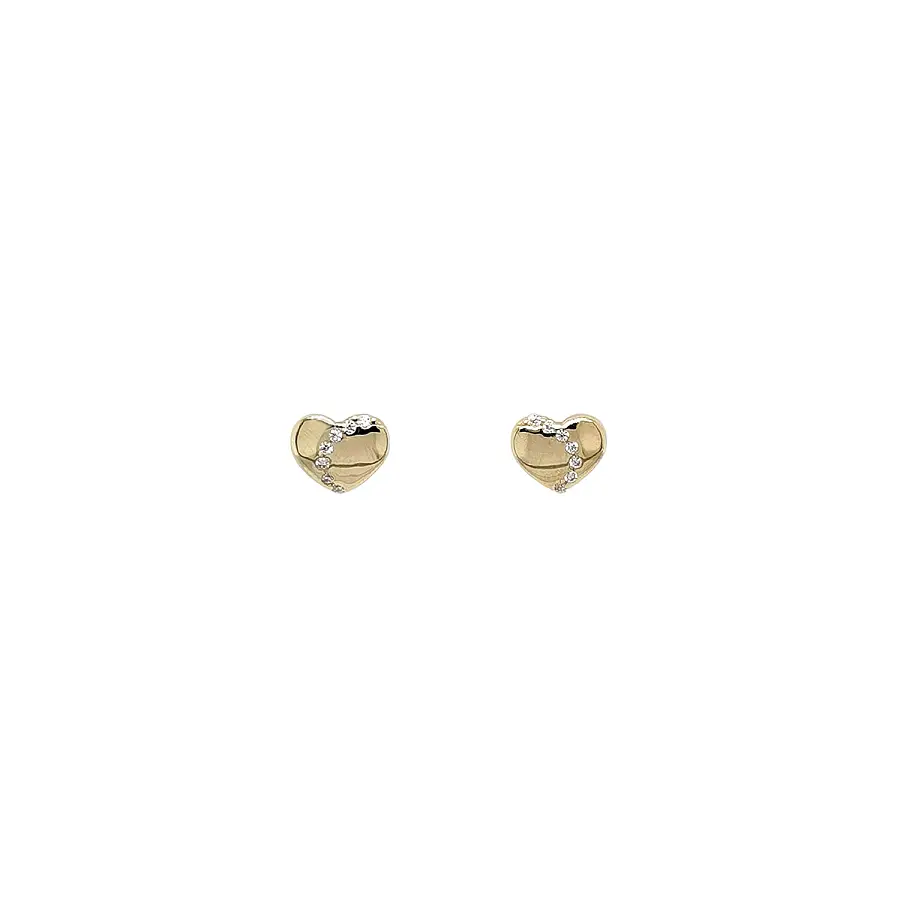 Gold Heart Stud Earrings with Cubic Zirconia