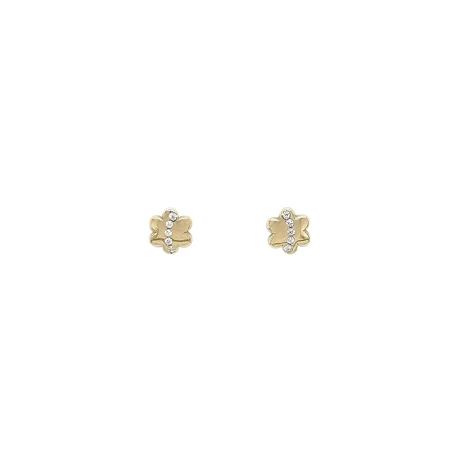 Gold Flower Stud Earrings with Cubic Zirconia