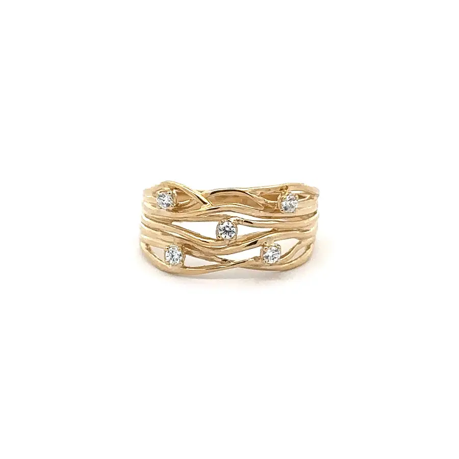 Gold Ring with Interwoven Design and Zirconia