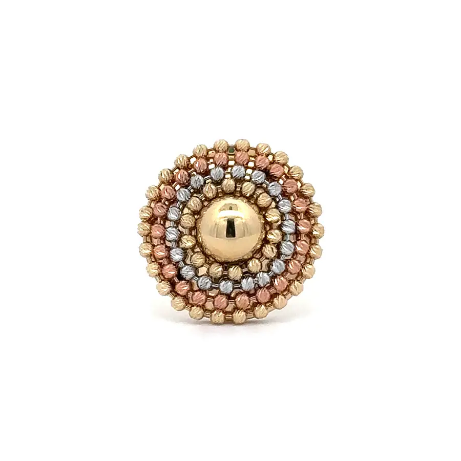 Gold Ring in Three Gold Tones with Textured Motif