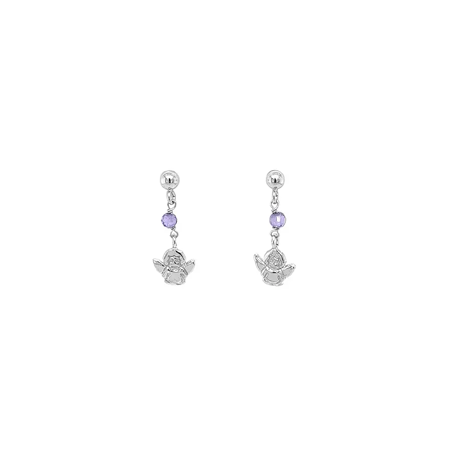 Children’s Gold Earrings with Angel and Amethyst
