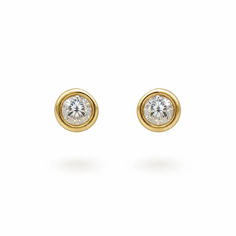 Gold Stud Earrings with Clear Zircon