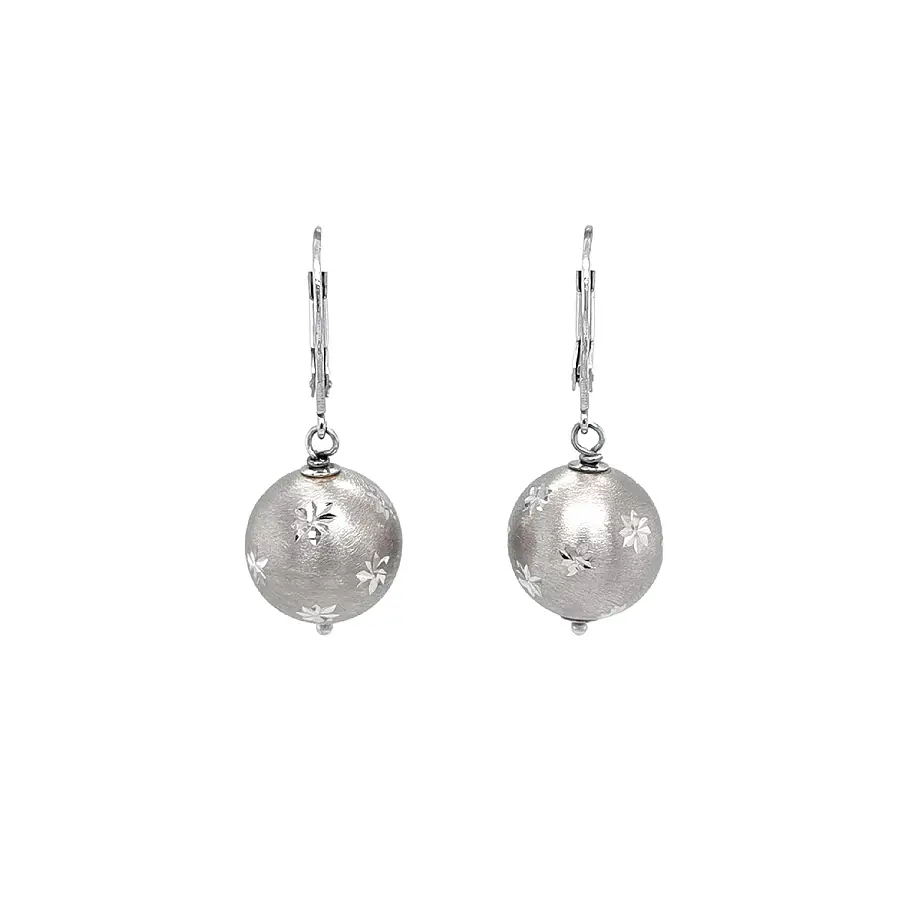 White Gold Drop Earrings with Spherical Motif