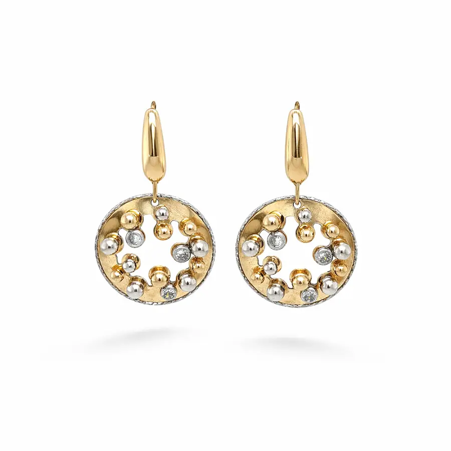 Drop Earrings in Combined Gold with Beaded Design