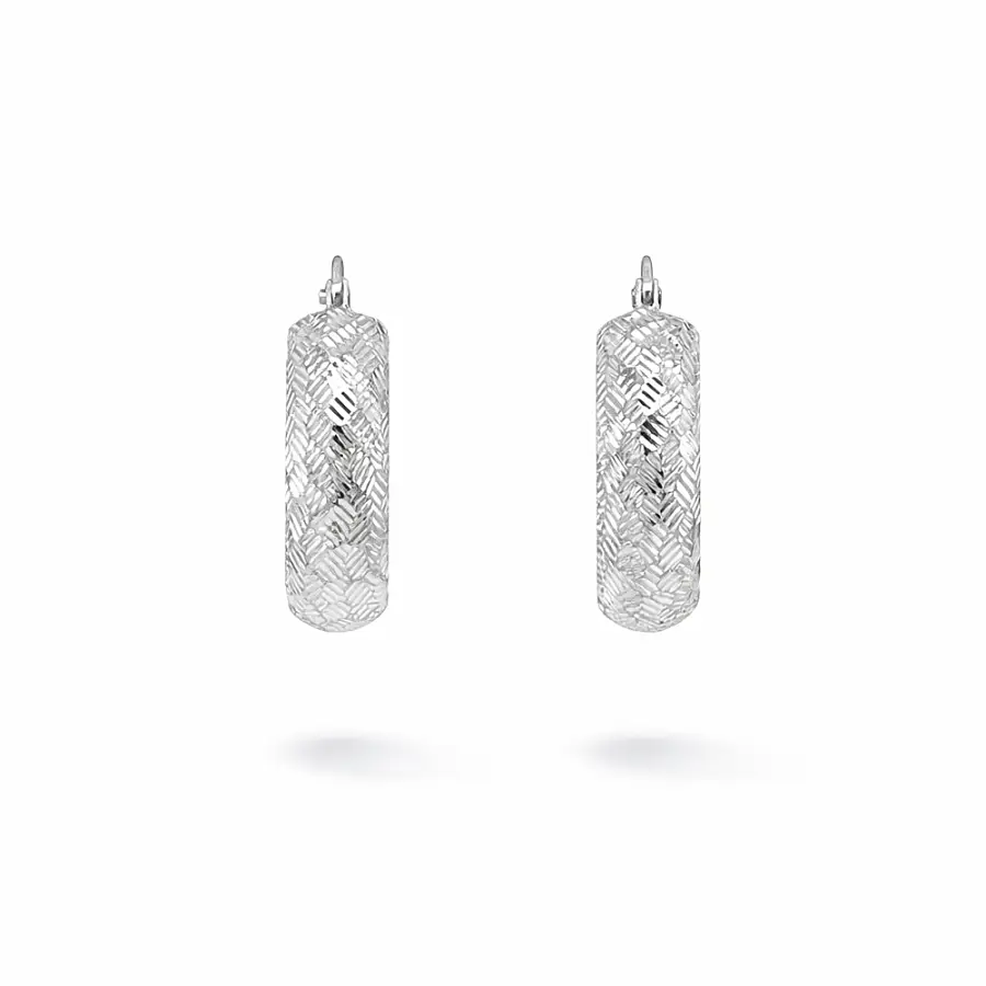 White Gold Hoop Earrings with Engraved Finish