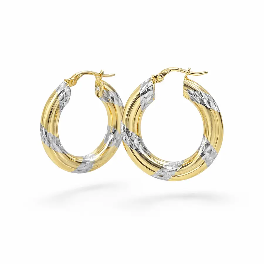 Hoop Earrings in Combined Gold with Engraved Details